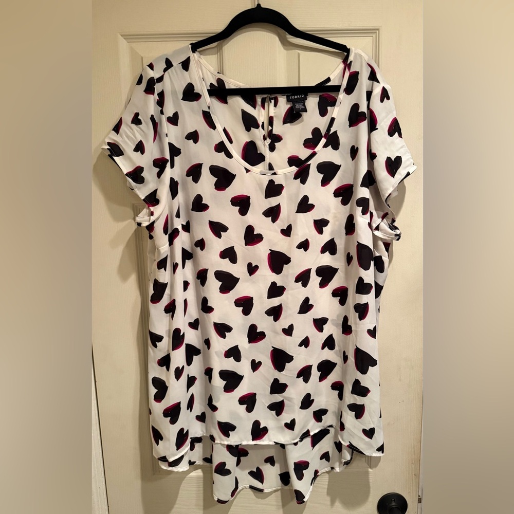 Torrid Black and Red Heart Print Blouse
